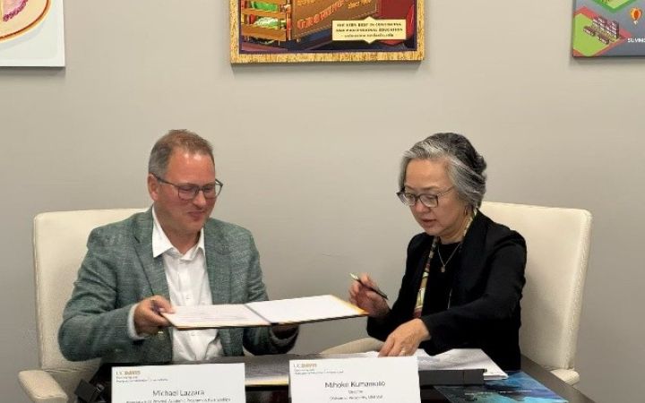 MOU signing in Davis, California, with Dr. Michael J. Lazzara, Associate Vice Provost of Academic Programmes & Partnerships, Global Affairs, and Professor of Latin American Literature & Cultural Studies, UC Davis Professional Education, and Ms. Mihoko Kumamoto, Director, UNITAR Division for Prosperity