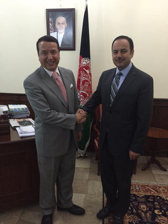 Mr. Alex Mejia, Senior Manager at UNITAR, and Mr. Eklil Hakimi, Minister of Finance of Afghanistan
