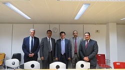 Mr. Mohamed El Aïchouni (BADEA), Mr. Nasser Al-Kahtani (AGFUND Director General), Mr. Nikhil Seth (UNITAR Executive Director), Mr. Sidi Ould Tah (BADEA Director General), and Mr. Mohamed Al Saleem (AGFUND) (left to right).