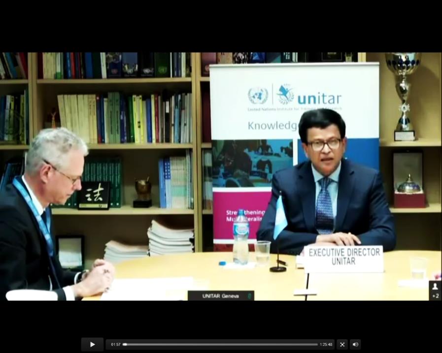 UNITAR Executive Director, Mr. Nikhil Seth, presenting the SG report to ECOSOC via video link